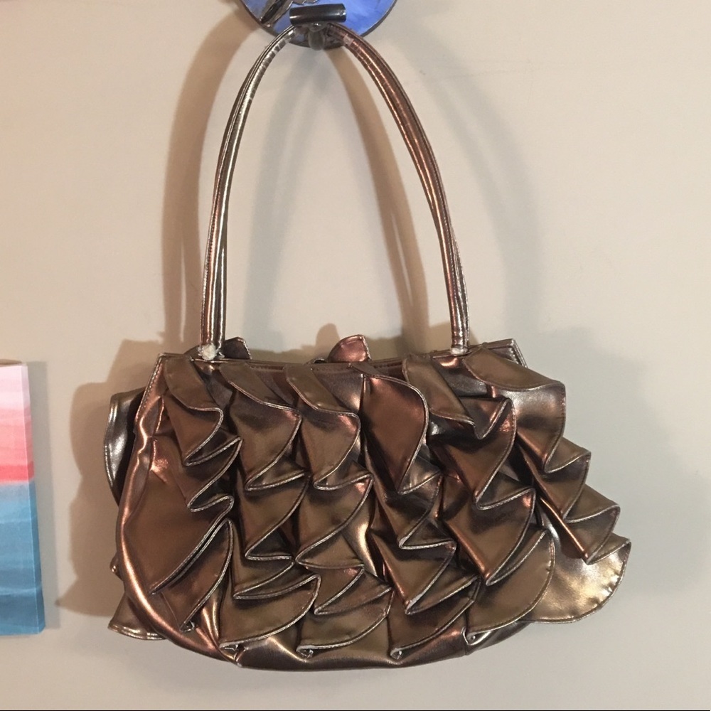Front and Back Gold Ruffle Bag HandBag Purse - Picture 7 of 16